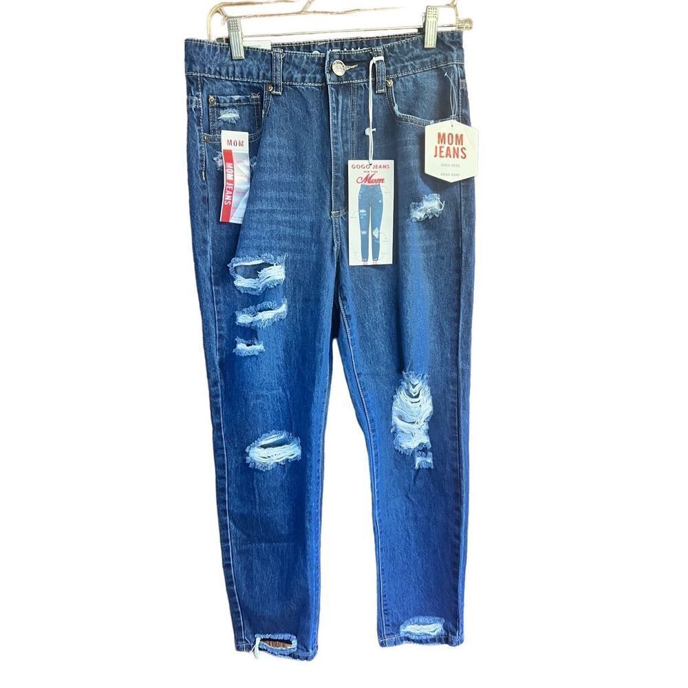Gogo Mom Jeans * highwaist* distressed* ￼ relaxed, fit Sz 9 NWT